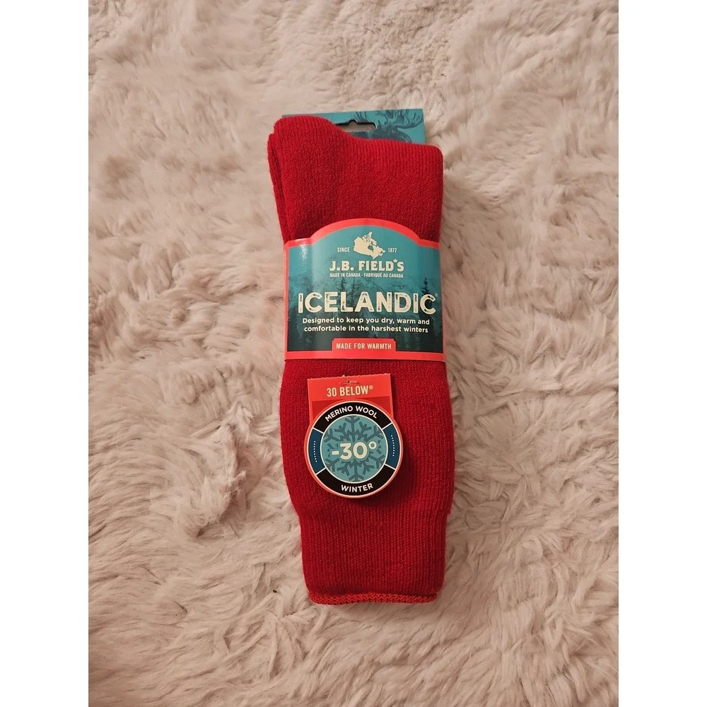 J.B. Field's Icelandic Thermal Socks Red Merino Wool Size L 8-12 NWT